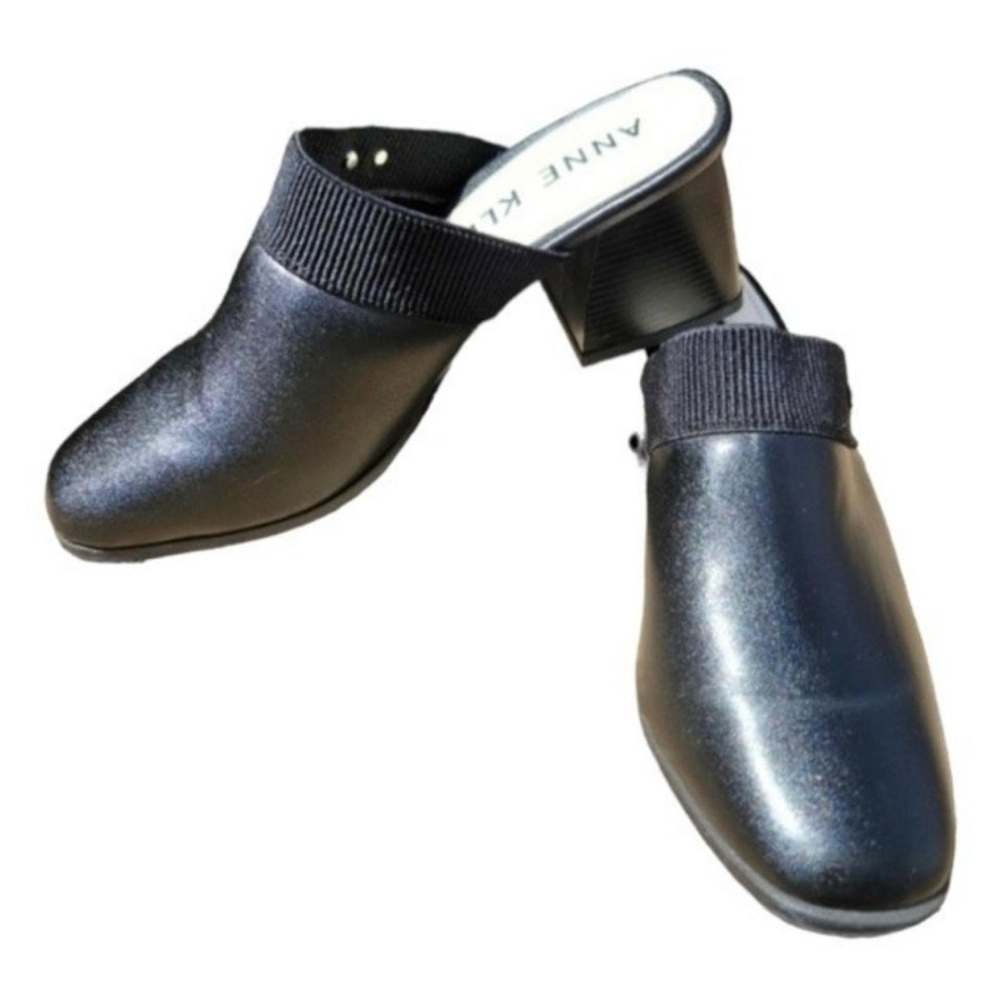 Ann Klein I flex women’s size 8.5  slide on leather mules block heel‎ Matt black